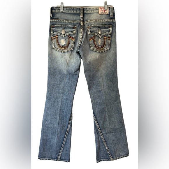 True Religion Women's Distressed Flare Bootcut Jeans Y2K Rainbow Logo Size 30 - Picture 4 of 4